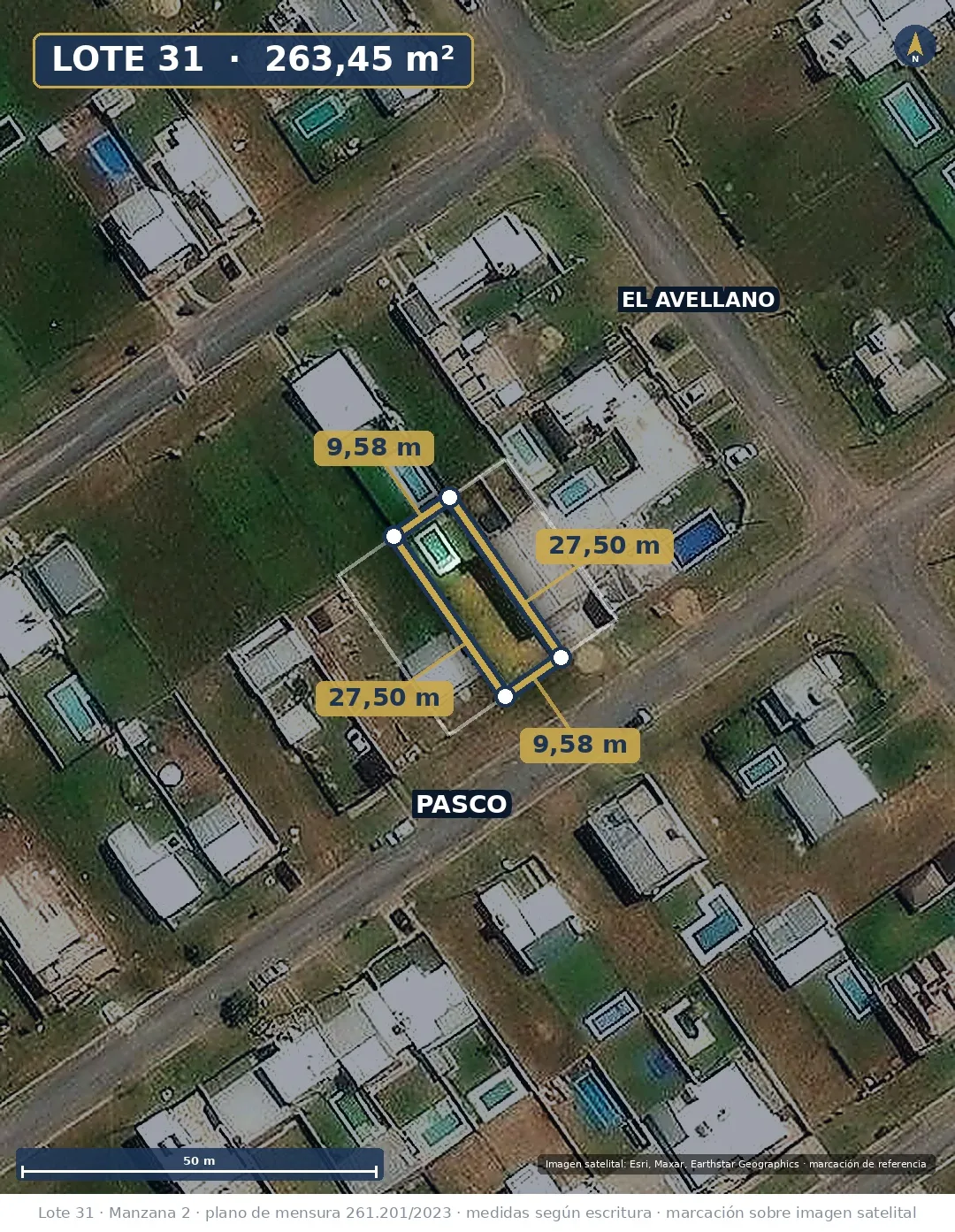 Plano de Terreno de 263,45 m² con pileta y baño, en Eco Pueblo, Alvear. Escriturado