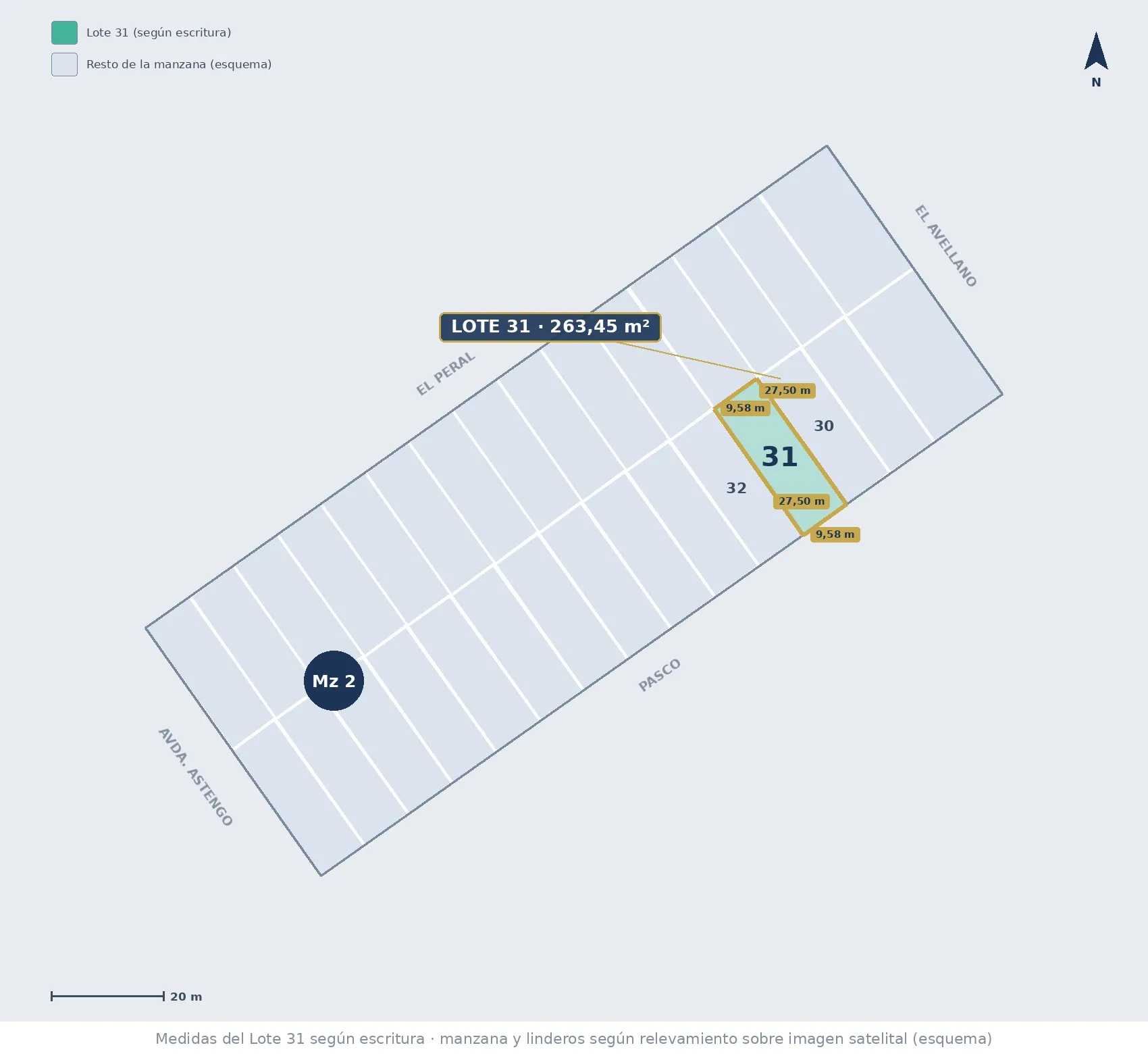 Plano de Terreno de 263,45 m² con pileta y baño, en Eco Pueblo, Alvear. Escriturado